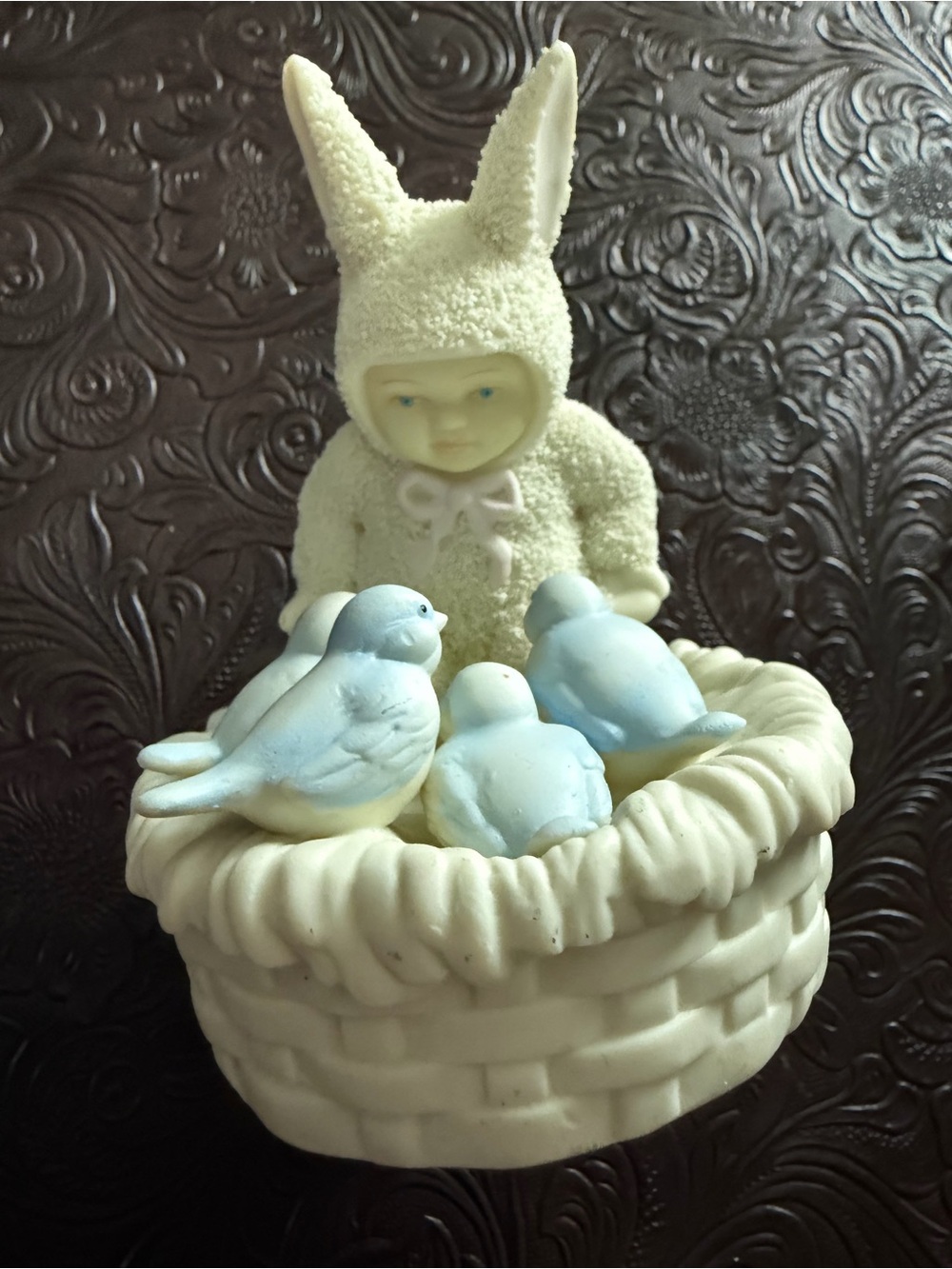 Dept 56, “Snuggling Snowbird”Bird Nest Figurine with Light Blue Birds